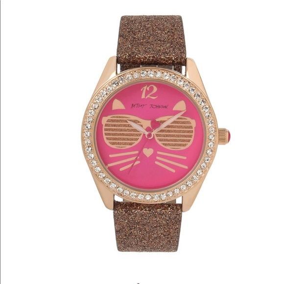 Betsey Johnson Accessories - ⚡️New! Betsey Johnson Cool Kitty Glitter Pink watc